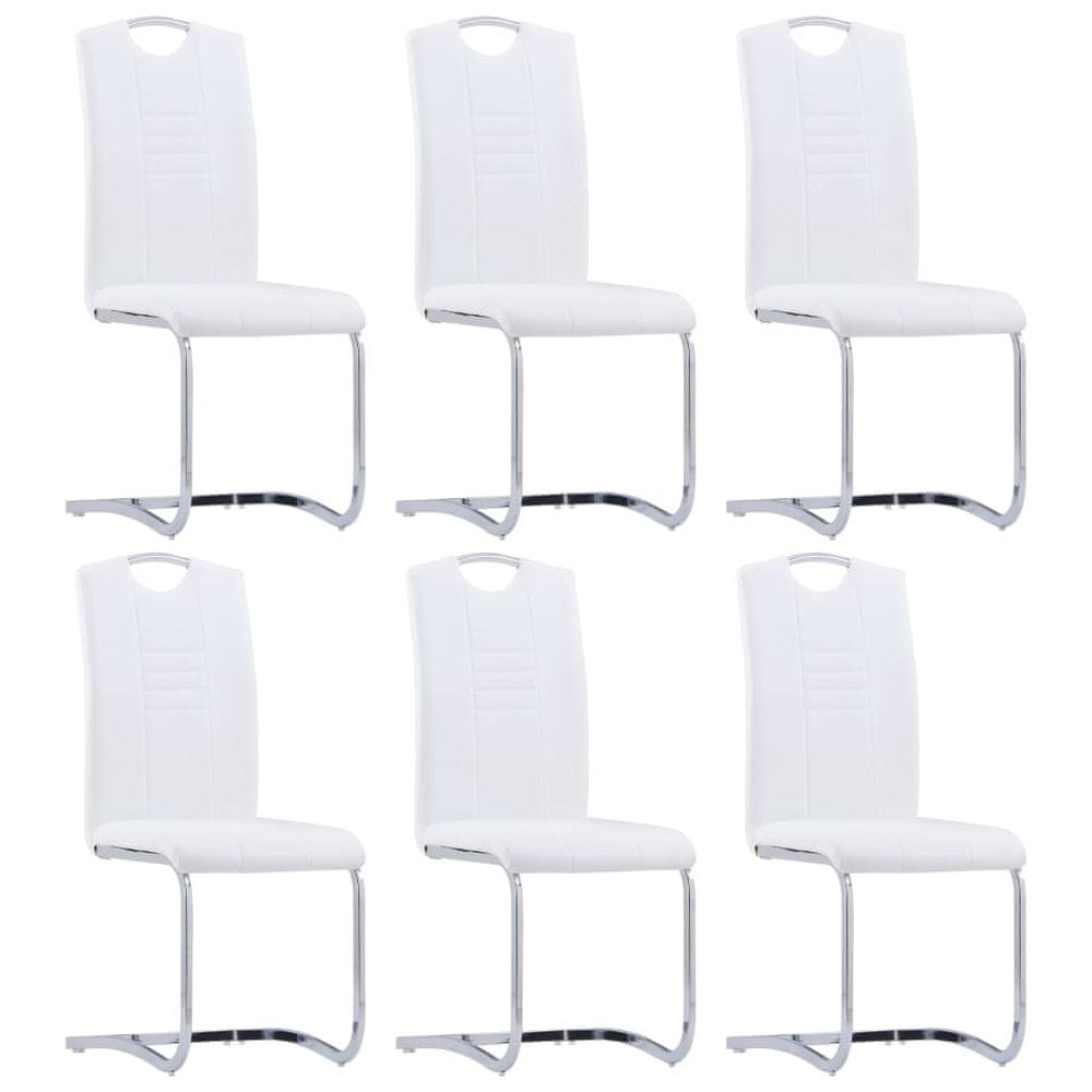 Vidaxl Jedálenské stoličky, perová kostra 6 ks, biele, umelá koža